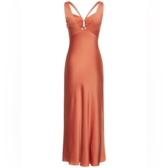 Jonathan Simkhai Josette Cut Out Draped Midi Dress in Coral - Size 10 - Picture 8 of 8